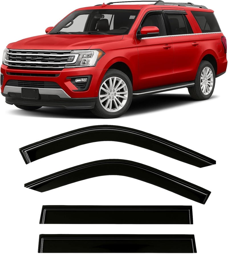 Optimal Co 2018-2024 Tape-On Rain Guards for Ford Expedition Extra Thick Side Window Visor Deflectors XL STX XLT MAX Limited King Ranch Platinum 2019 2020 2021 2022 2023 - Image 1